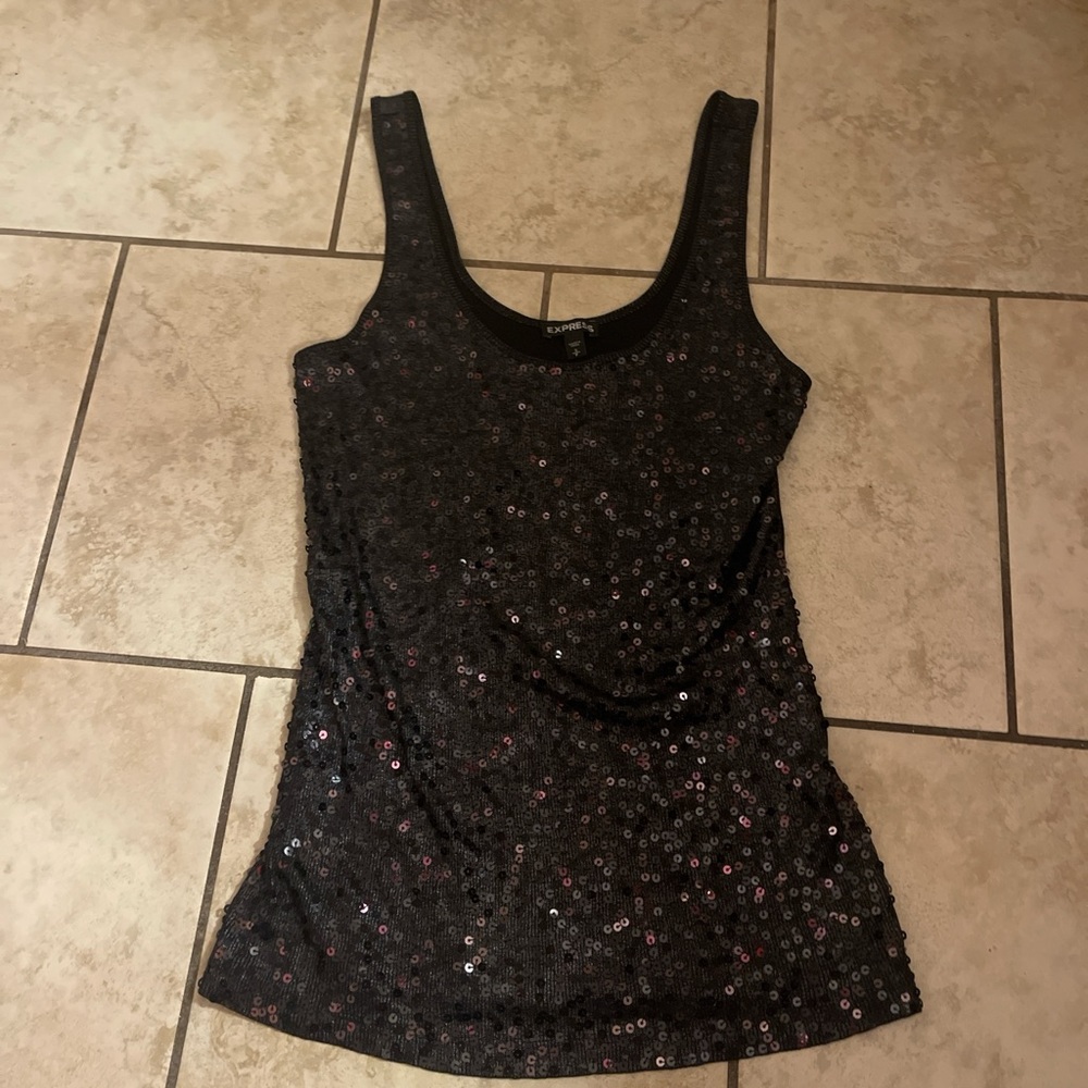 Black Sequin Express Tank Top